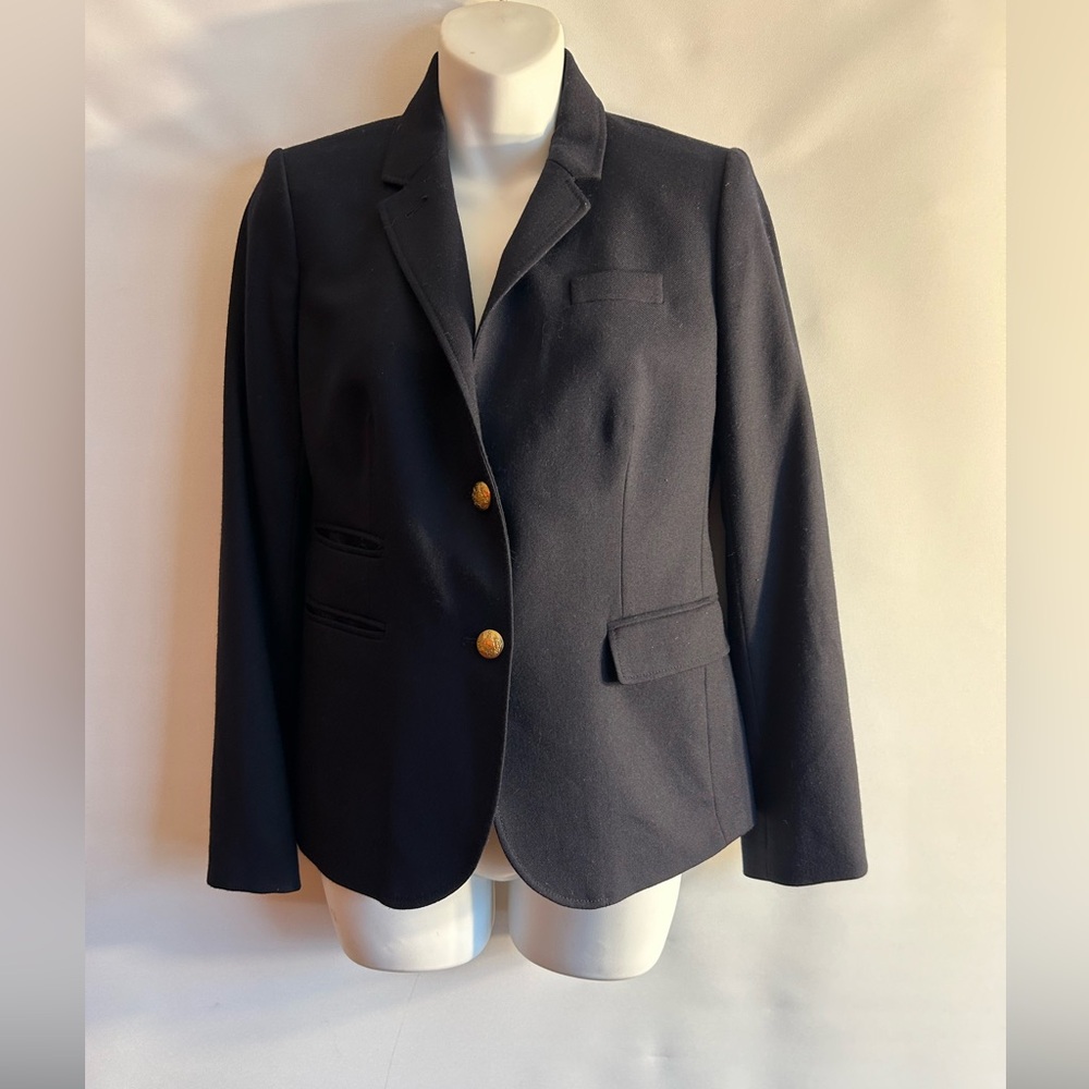 J.CREW SCHOOLBOY INK NAVY BLACK WOOL STRIPED LINING CLASSIC BLAZER WOMEN’S 2 - Picture 2 of 10